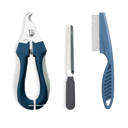 Buraq Pets Proffesional 2 in 1 Dog Nail Cutter with Nail Filer & Flea Comb, Claw Grooming Tool Set for Small, Medium, and Large Dogs, Puppies, Cats & Kittens (Nail Cutter + Flea Comb)