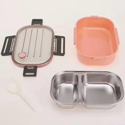 Spot Hunt 2 Compartment Lunch Box Stainless Steel Tiffin Box for Boys, Girls, School & Office