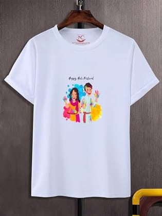 NITYANAND CREATIONS Round Neck White Holi T-Shirt for MEN-HOLI-T-SHIRT-11570-M