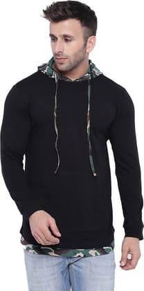 Gritstones Color Block Men Hooded Black T-Shirt