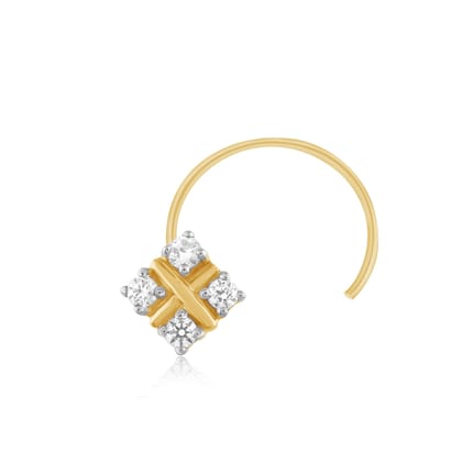 Senco Gold Geometric Diamond Nose Pin (0.35 gram / 0.07 Ct / HI-SI / 14K Yellow Gold)