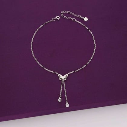 A Flutter of Crystals Silver Anklet-White Stone / Silver