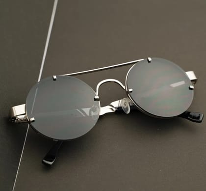 Luxomish Frameless Steampunk Round Sunglasses Gold Frame Black Lens