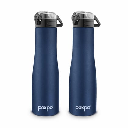 PEXPO Stainless Steel Sports Water Bottle, 1000ml, Pack of 2, Denim Blue, Monaco | Eco-Friendly & Leak-Proof Water Bottle
