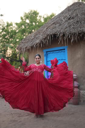 NEW DESIGNER BEAUTIFUL NAVRATRI COLLECTION GOWN -2024-Red