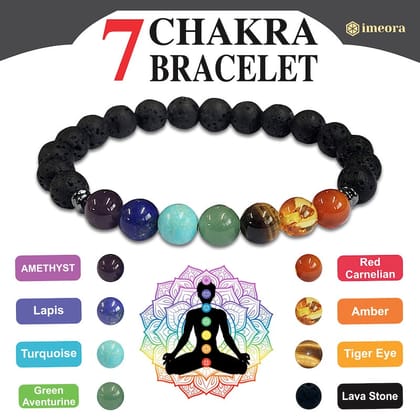 Certified 7 Chakra 8mm Bracelet With Lava Stone-Pack of 5