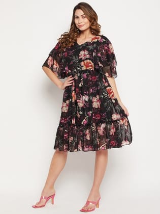 Floral Printed V Neck Fit &  Flare Georgette Dress