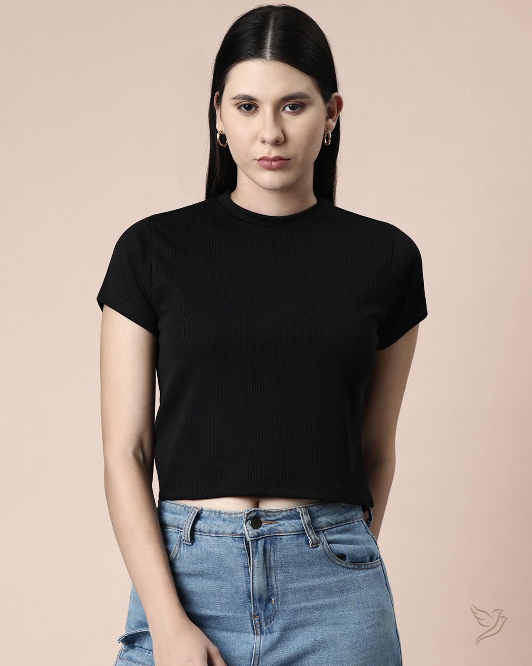 Ribbed Crop Top - Black-S / Black