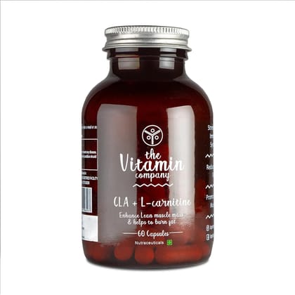 The Vitamin Company CLA + L-Carnitine Capsules 1000mg, Help in Fat Burning & Enhance Lean Muscle Mass, May promote Muscle Growth and Exercise Performance, 60 Capsules
