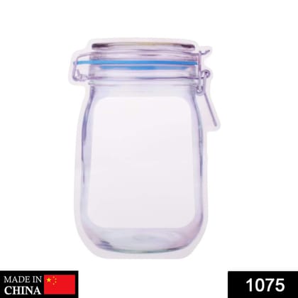 1075 Reusable Airtight Seal Plastic Food Storage Mason Jar Zipper, 1000 ml