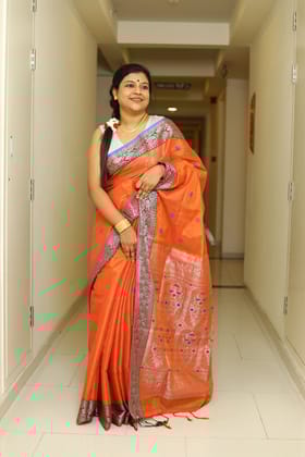 Srishti-Linen Benarasi / Tissue Linen / Orangish Red