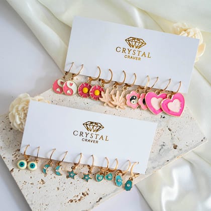 Charm Jewel Earring Set Of 5-Pink