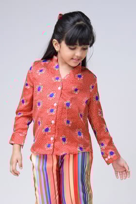 Red Floral Mandarin Collar  Shirt For Girls-1 Year / Scarlet Red / KSH0066-DPLZ00348-[65%]-1.5 M TR-NIL-NIL-NIL-NIL-THR014-FS002-NIL-BT046-7-NIL-NIL