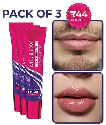 Meglow Lip Shiner with Nourishment of Vitamin E, Almond Oil and Jojoba Oil 15g ( Pack of 3 )