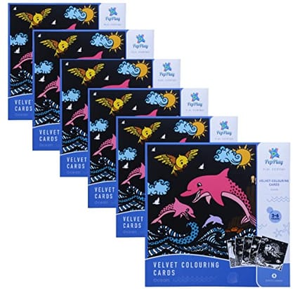         PepPlay Mini Velvet Coloring Card Kit, Activity Colouring Set, 5 Ocean Creature Art Drawing Poster Sheet For Kids, Use Any Marker And All Pencil Color, For 3+ Years Age Groups (Pack Of 6)       