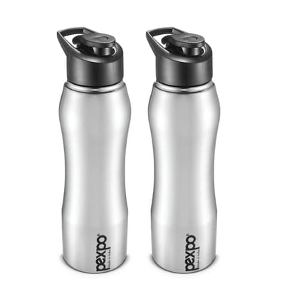 PEXPO Stainless Steel Sports/Fridge Water Bottle, 1000 ml, Pack Of 2, Silver, Bistro | Wide Mouth & Leak-Proof Water Bottle