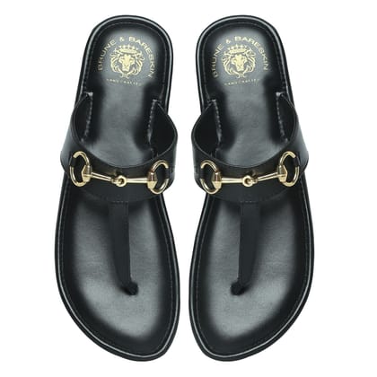 Women's Black Leather Horsebit Slippers By Brune & Bareskin-40/7