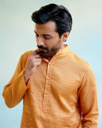 Marigold Petal Tissue Kurta-XXS / Orange