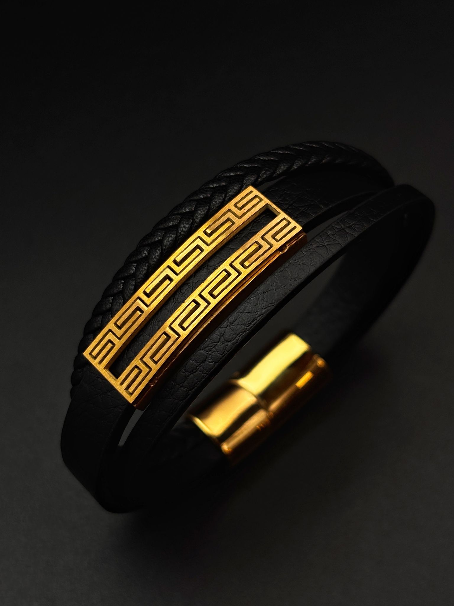Greeky Leather gold bracelet