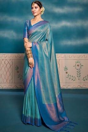 Smalt Blue Soft Kanjivaram Silk Saree
