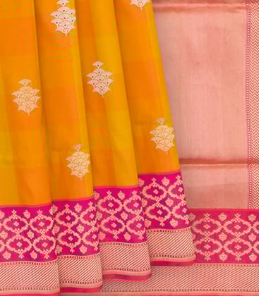 Yellow Handwoven Benares Silk Saree-Yellow