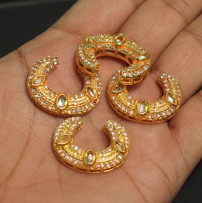 4 Pcs, 28x20mm, Kundan Chandbali Earrings Components & Connectors Golden-Golden / Kundan