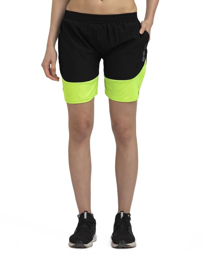 Solid Women Black Regular Shorts, Running Shorts, Gym Shorts