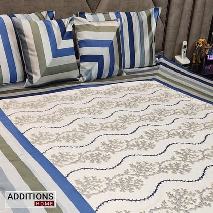 Intricately Embroidered Linen Fabric  Bedcover, Dressed With Satin Borders To  Make Your Room Look Royal (King Size) Set of 5-Print 6