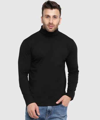 Gritstones Solid Men High Neck Black T-Shirt