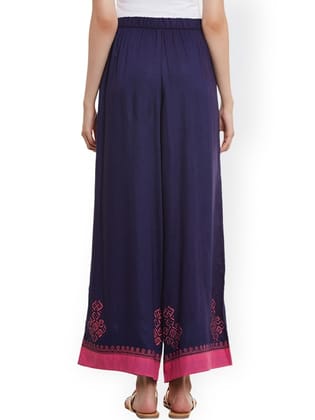 Women Navy Blue Printed Relaxed Fit Palazzo Trousers