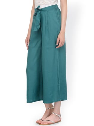 Women Teal Green Solid Flared Palazzos