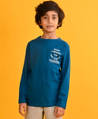 NOTHING IS IMPOSSIBLE BOYS LONG SLEEVES T-SHIRT - BLUE-0-6 MONTHS / 2N / BROWN