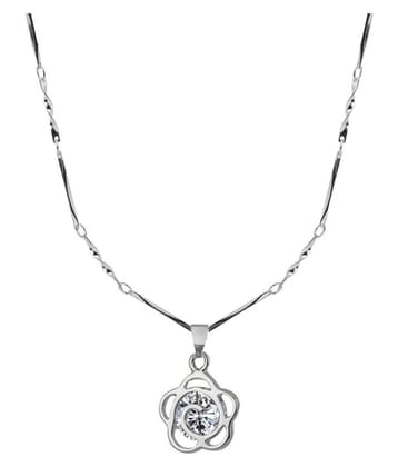 Silver Shine Silver Plated Chain With Small Flower Diamond Pendant  For Women - Golden
