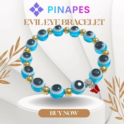 Pinapes Butterfly Beads and Evil Eye Charm Bracelet A Must-Have for Fashionable and Superstitious Women with red butterfly (sky blue)