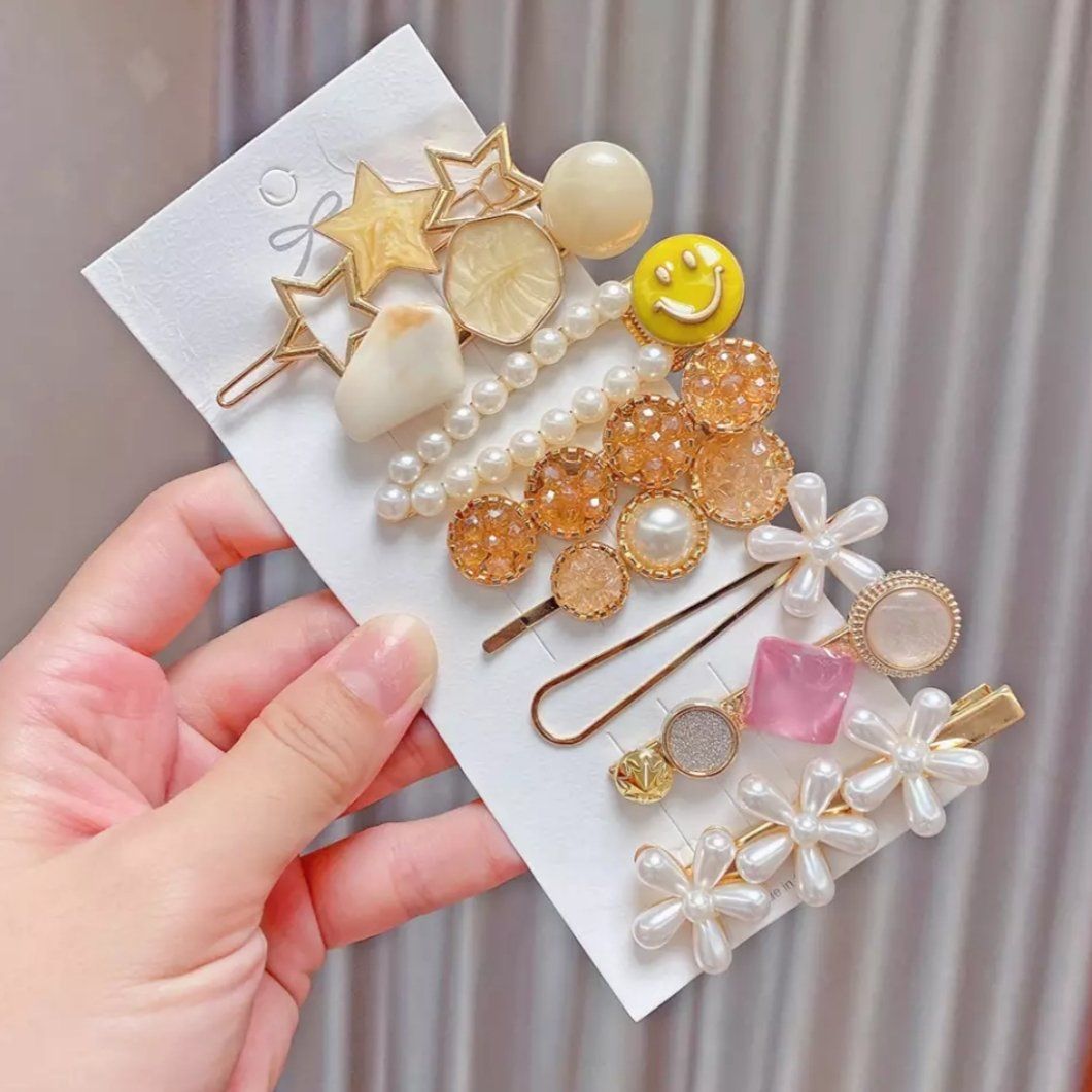 Set Of 8 | Yellow Coral Hair Clip Set