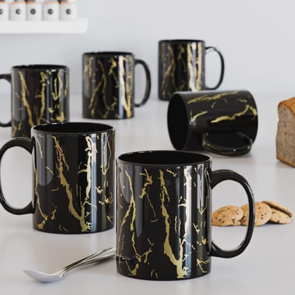 The Earth Store Black Copper Pipe Coffee Mug Set of 6 Ceramic Mugs to Gift to Best Friend, Tea Mugs, Microwave Safe Coffee Mugs