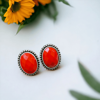 Oval Shaped Oxidised Studs | Sarichka-Red