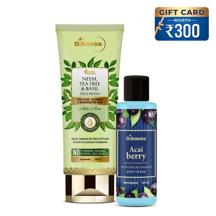 Acai Berry Body Wash And Neem Tea Tree Face Wash With Gift Card