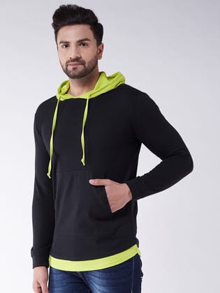 Gritstones Solid Men Hooded Neck Black T-Shirt