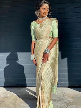 Ethnic Motifs Woven Design Zari Banarasi Saree