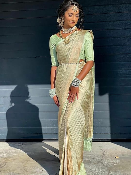 Ethnic Motifs Woven Design Zari Banarasi Saree