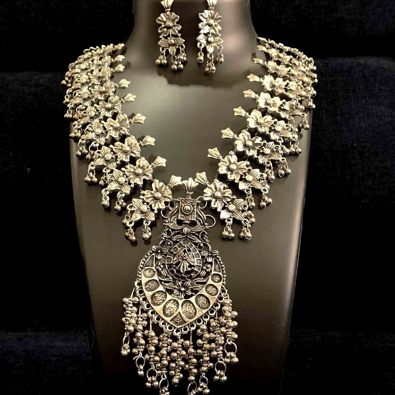 Bold Statement Oxidised Necklace With Earrings
