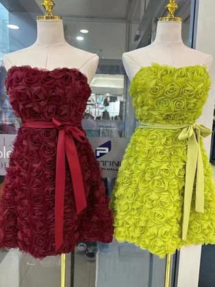 Tube Bandeau Rose Short Dress with Belt-XL / NEON
