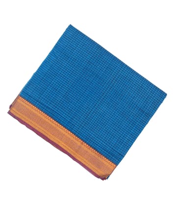 Blue Mangalagiri Cotton Saree With Checks & Contrast Zari Border-Blue