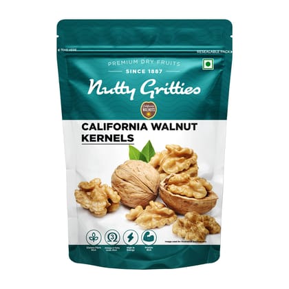 Nutty Gritties California Walnut Kernels Without Shell, 200G, For Morning Consumption Dry Fruit, Omega, 3 Rich, Resealable Pouch