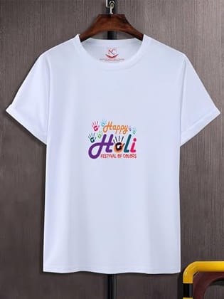 NITYANAND CREATIONS Round Neck White Holi T-Shirt for MEN-HOLI-T-SHIRT-11569-M