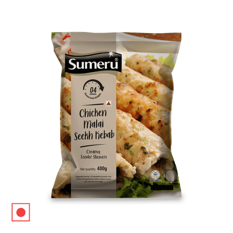 Sumeru Chicken Malai Seekh Kebab - Ready To Cook Creamy & Tender Skewers, 400 gm Pouch