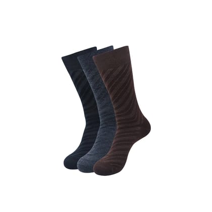 Balenzia Men's Woollen Diagonal Stripes design  Crew Socks -Black,Brown, D.Grey- (Pack of 3 Pairs/1U)-Stretchable from 25 cm to 33 cm / 3 N