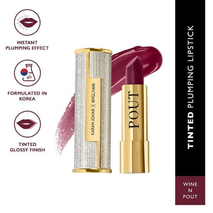 MyGlamm POUT by Karan Johar - Wine N’ Pout (Berry Red Shade) | Moisturising, Pigmented, Bullet Plumping Lipstick For Petal Glow Finish (3.5g)