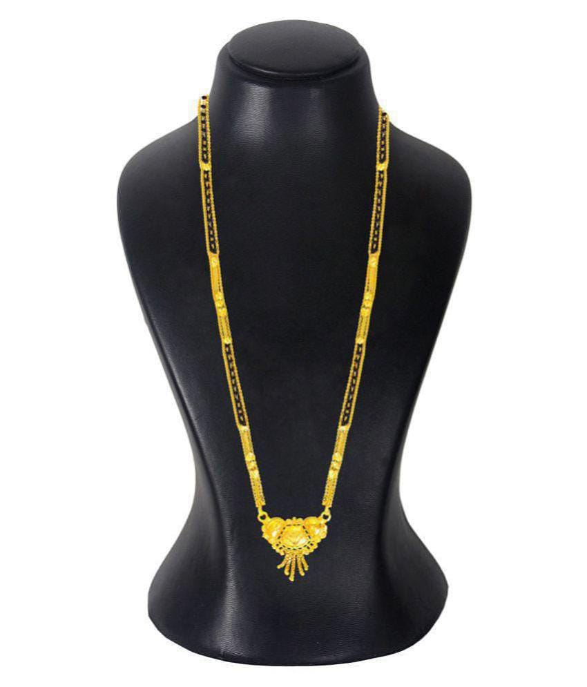 shankhraj mall gold plated black bead long mangalsutra for women - Golden